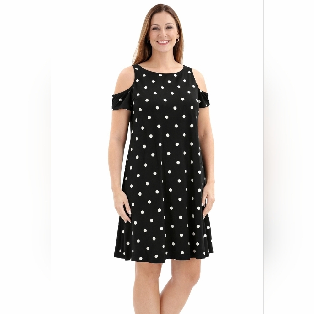 Lauren by Ralph Lauren Women's Polka-Dot Trapeze Jersey Dress Casual  Size 12.